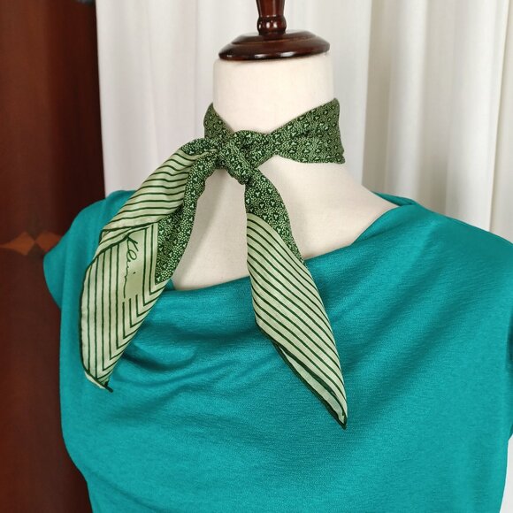 Vintage 70s Anne Klein Silk Border Scarf, 21" Square - Picture 2 of 5